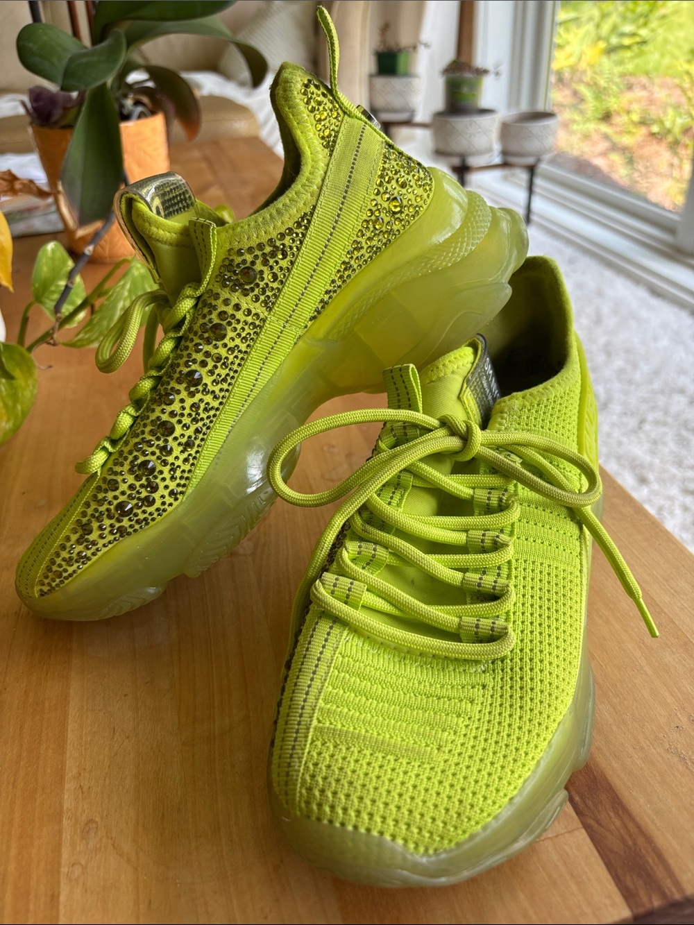 Steve Madden Neon Lime Knit Crystal-Embellished Sneakers